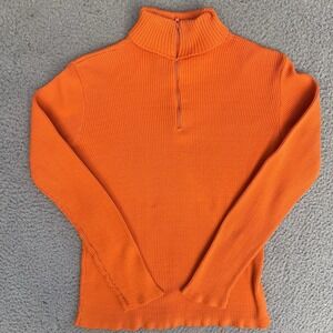 Vintage Sabra 1/4 Zip Up Orange Sweater Womens Lightweight Sweatshirt‎